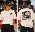 Finish the Race tee female model front and back